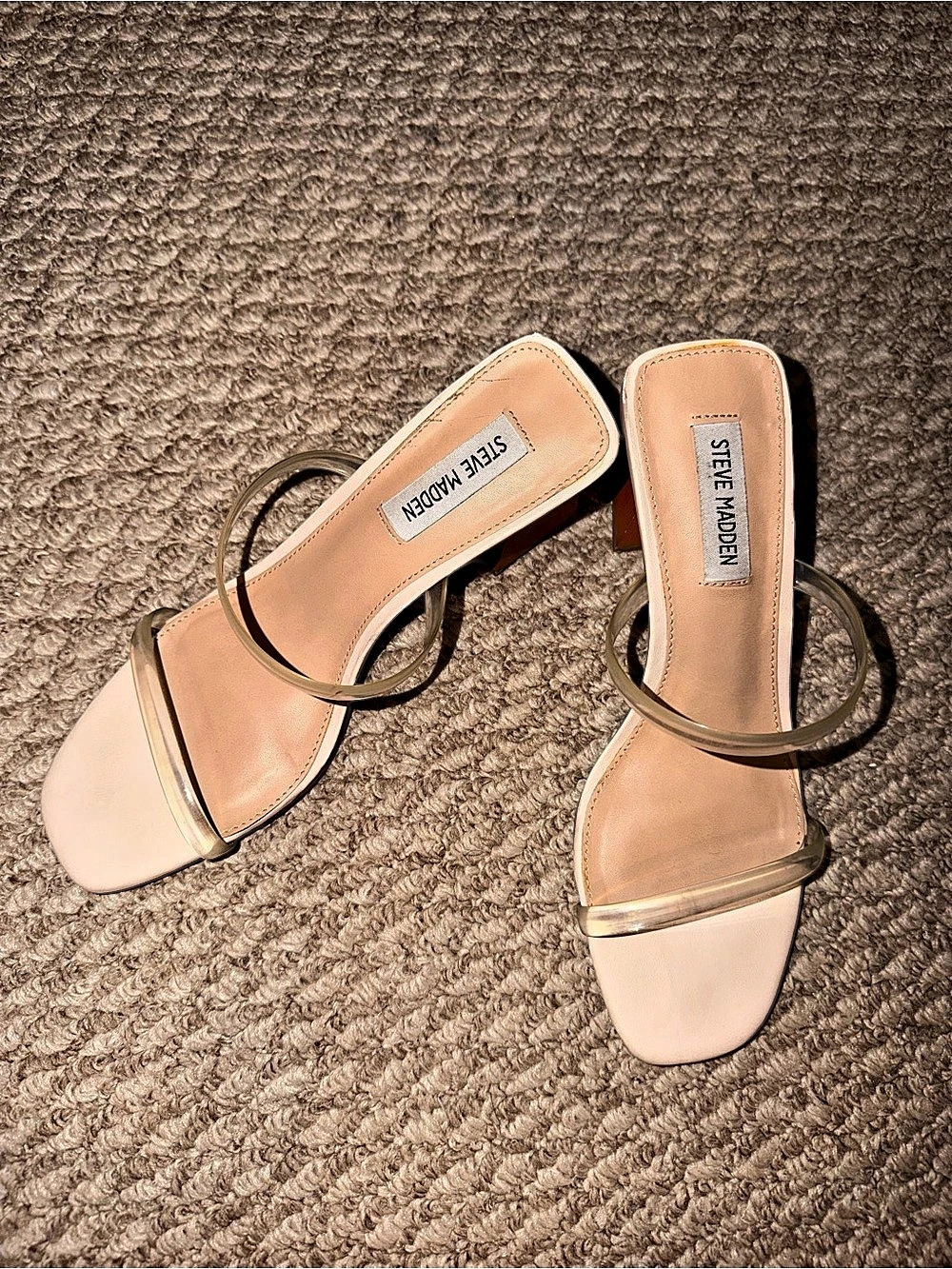 Steve Madden Kruise Clear Wood Platform Block Vinyl Heel Sandals Kruise Pink